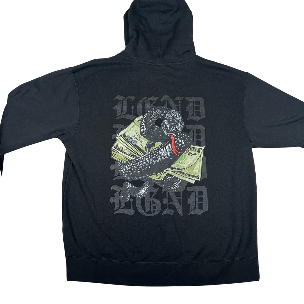 LGND Supply Men XL Black Hoodie Snake Money‎ Graphic Old English Logo Sweatshirt